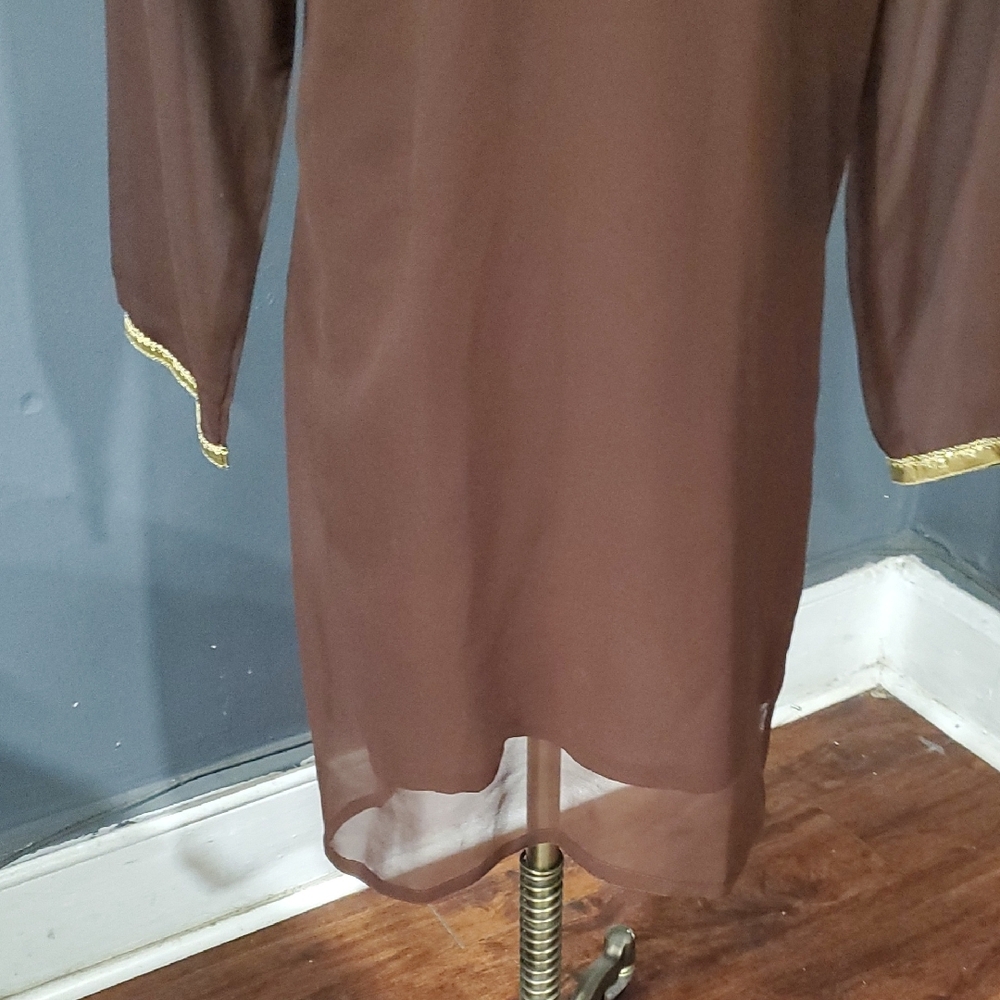 Brown Indian  Embellished V-Neck Tunic with Gold Beading Top - Picture 5 of 17